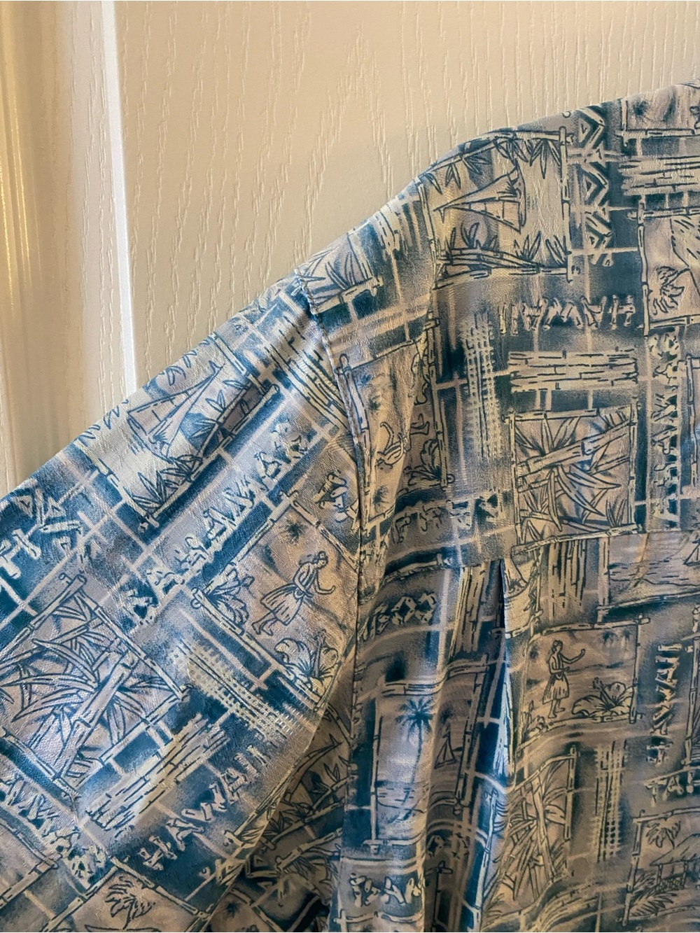 BERMUDA BAY 100% Silk Resortwear Button Down Short Sleeve Shirt in Blue - M - Picture 10 of 11